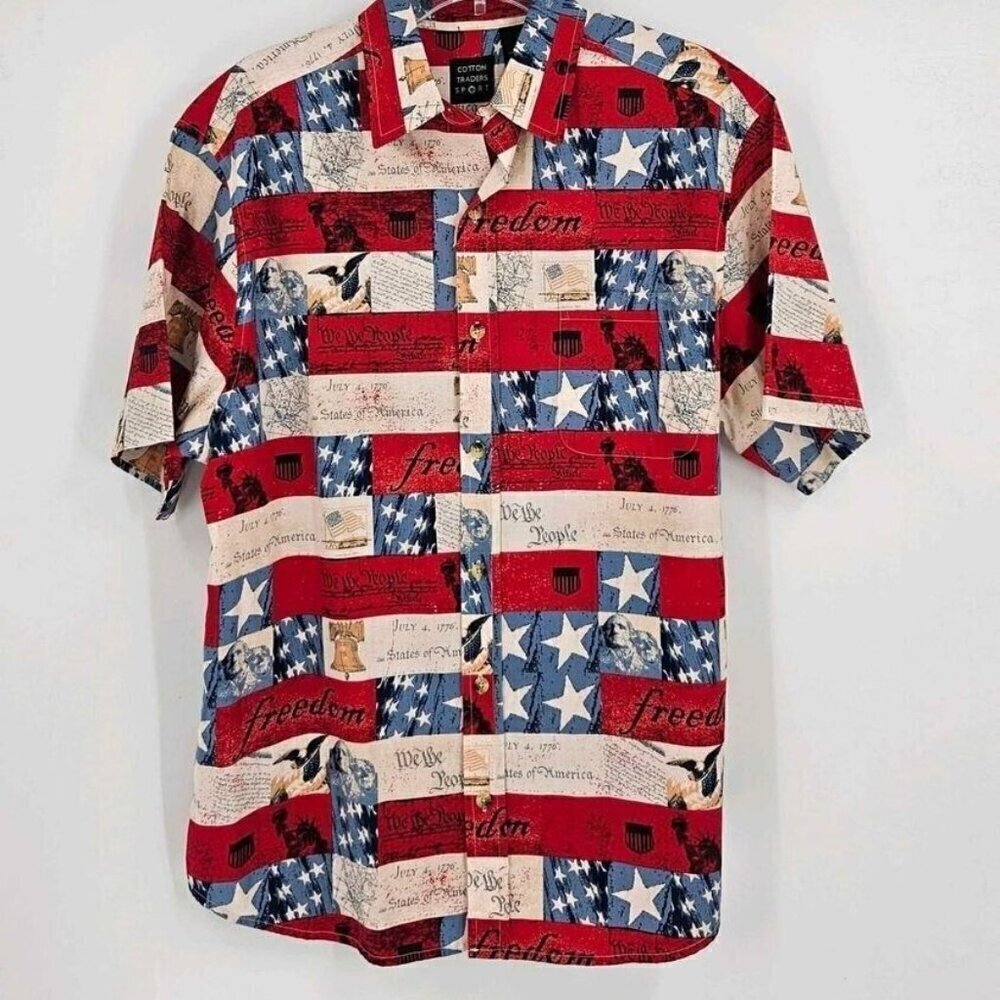Cotton Traders Sport Mens Sz M USA Patriotic July 4th Freedom Button Front Shirt